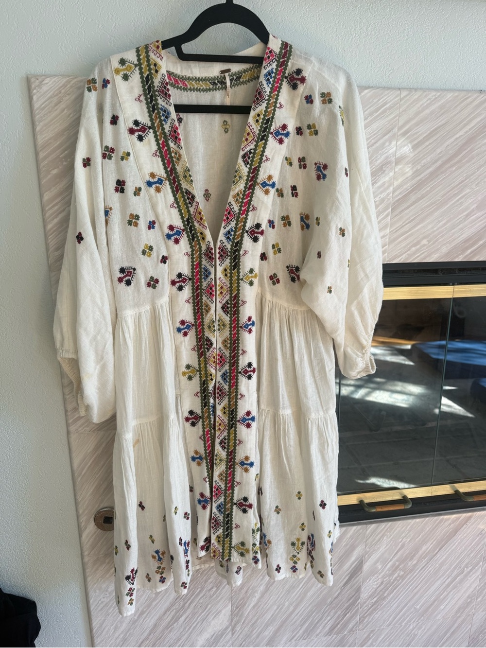 Free people White Embroidered Boho Midi Dress with Multicolor Accents
